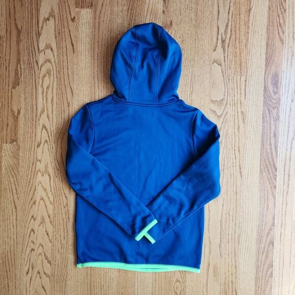 UNDER ARMOUR Performance Hoodie | Boy's Size Large | Blue and Neon Green - Picture 7 of 8
